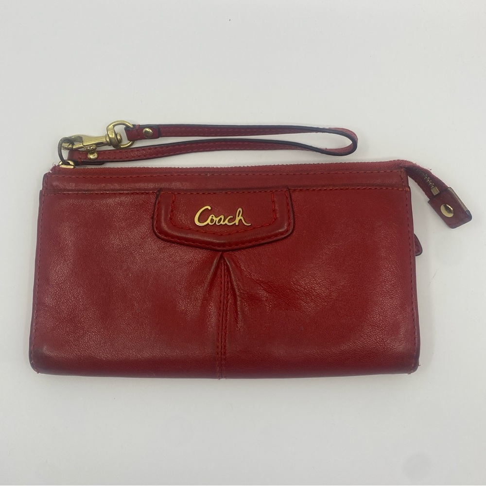 Coach leather wallet wristlet purse zippered compartments